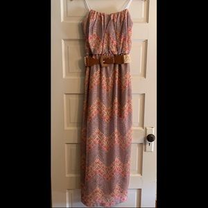 Lace Strapless Dress with Crochet Belt